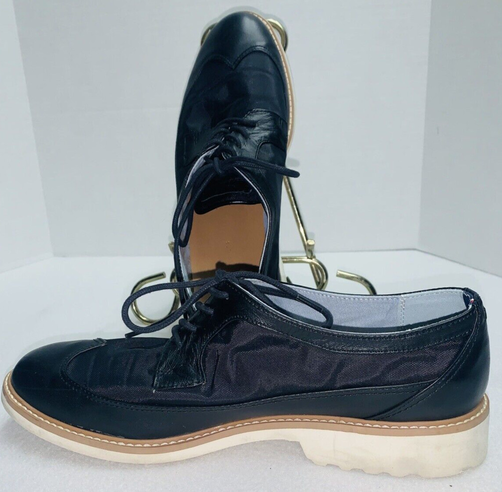 Tommy Hilfiger Womens 9.5M IVAH Wingtip Oxford Sneakers Black Leather Textile